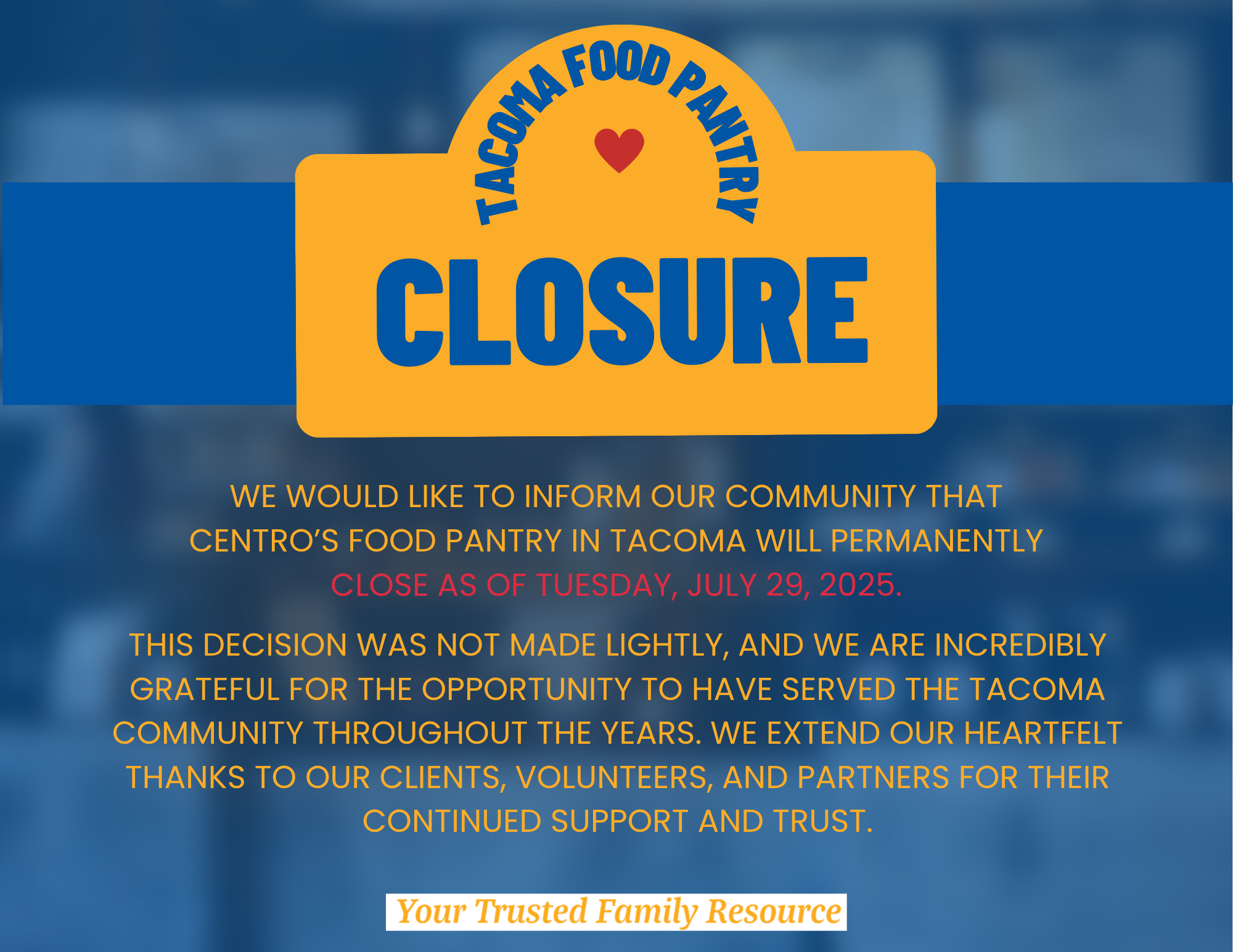 📍ANNOUNCEMENT | Tacoma Food Pantry Closure